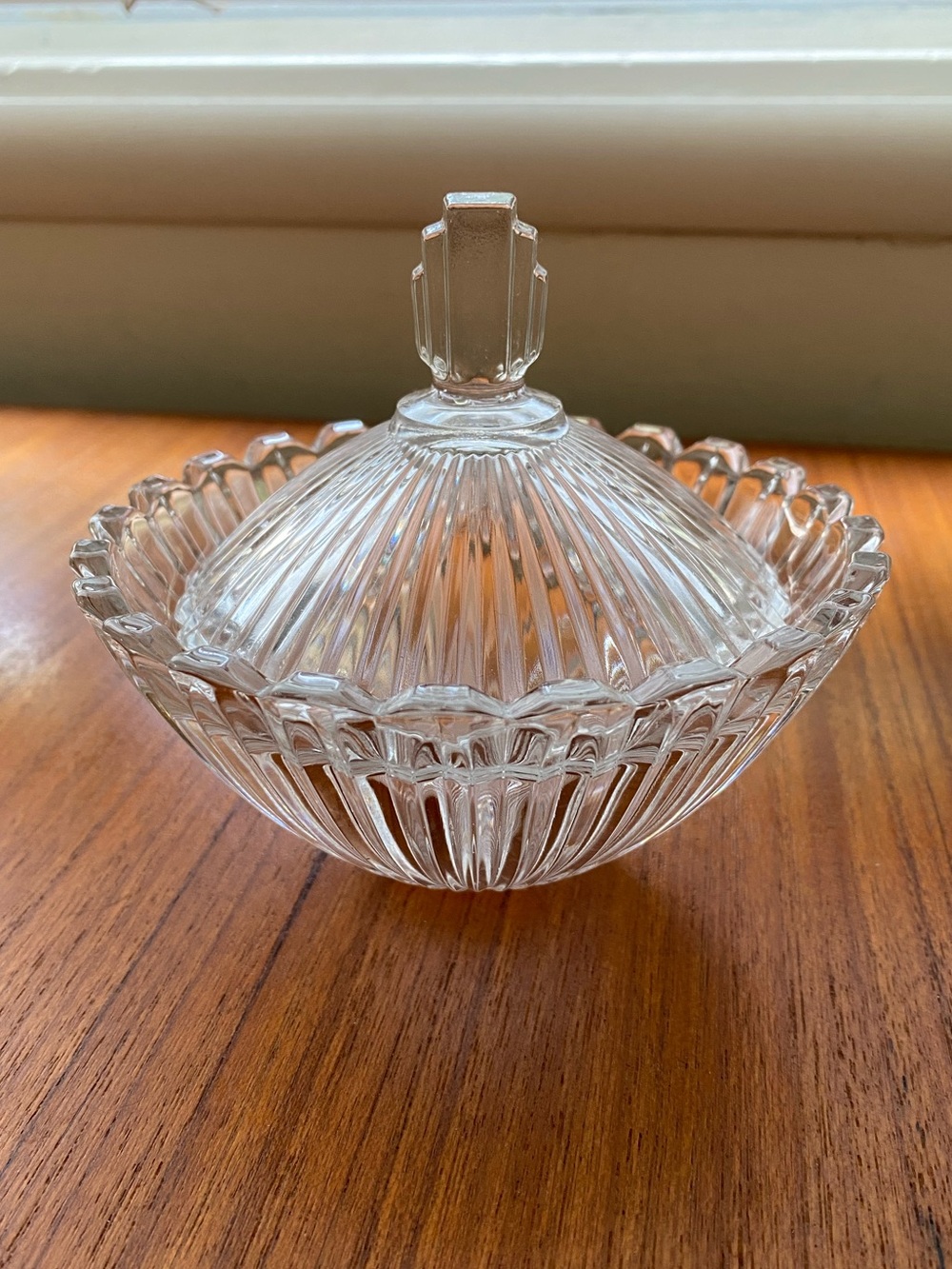 Art Deco Ribbed Glass Covered Dish Vintage Decorative Serveware
